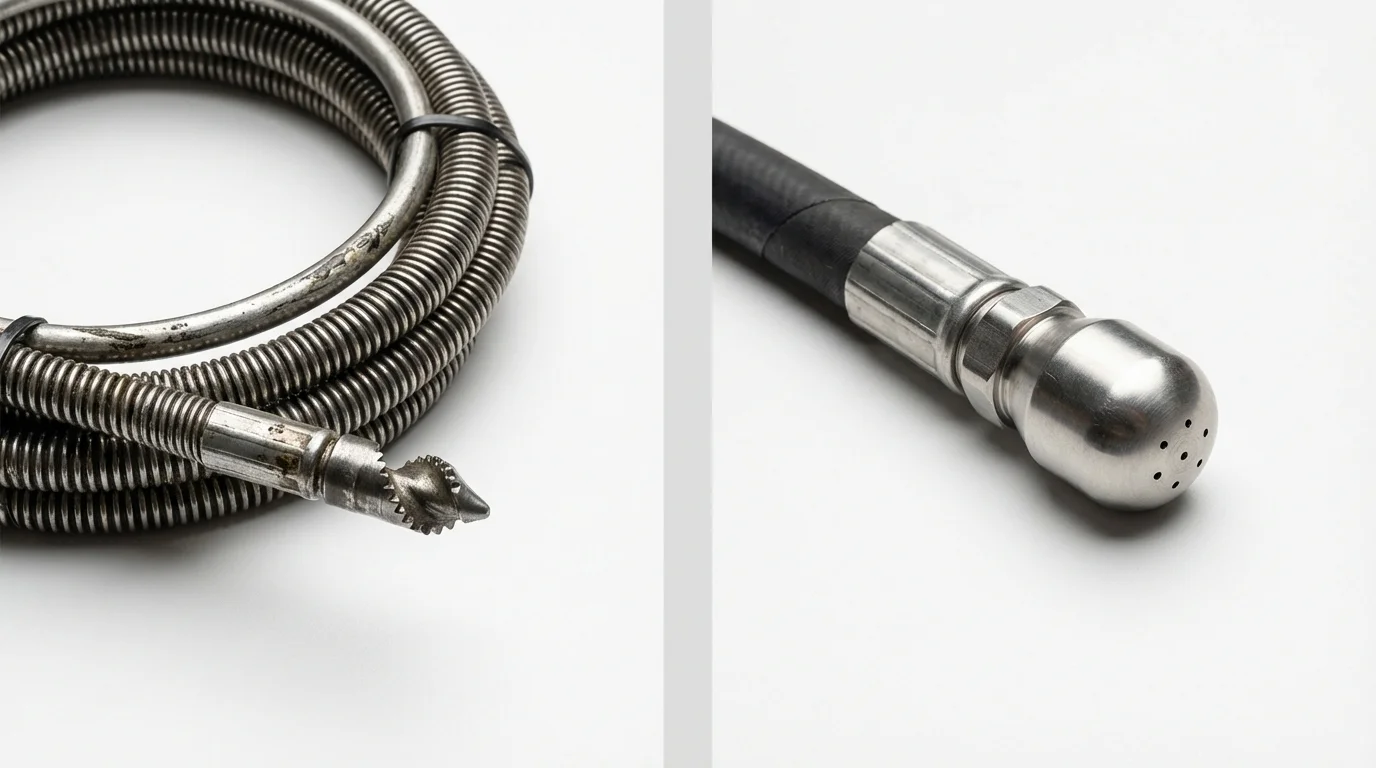 Drain snake cable and hydro jetting nozzle used for drain cleaning in Flagstaff, AZ
