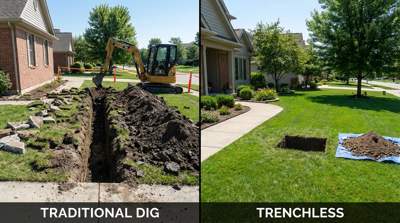 Trenchless sewer repair with minimal yard damage versus traditional excavation in Flagstaff, AZ